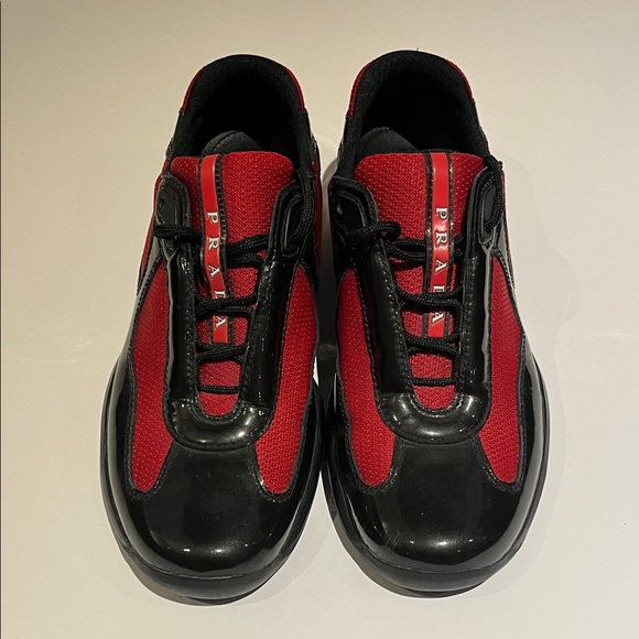 Prada Shoes - Prada Americas Cup Mesh and Patent Lace-Up Sneakers